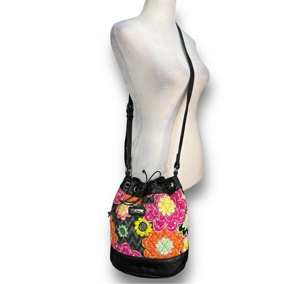 VERA BRADLEY Floral quilted draw string Bucket Bag/orange yellow pink daisies - Picture 10 of 13